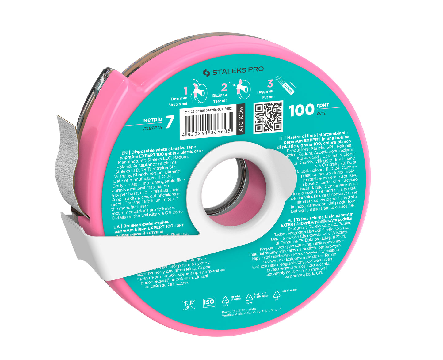 Staleks Disposable white abrasive tape papmAm EXPERT 100 grit in a plastic case