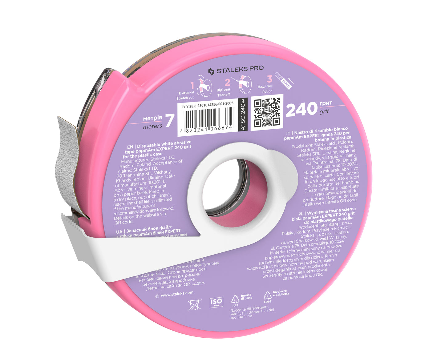 Staleks Disposable white abrasive tape papmAm EXPERT 240 grit in a plastic case