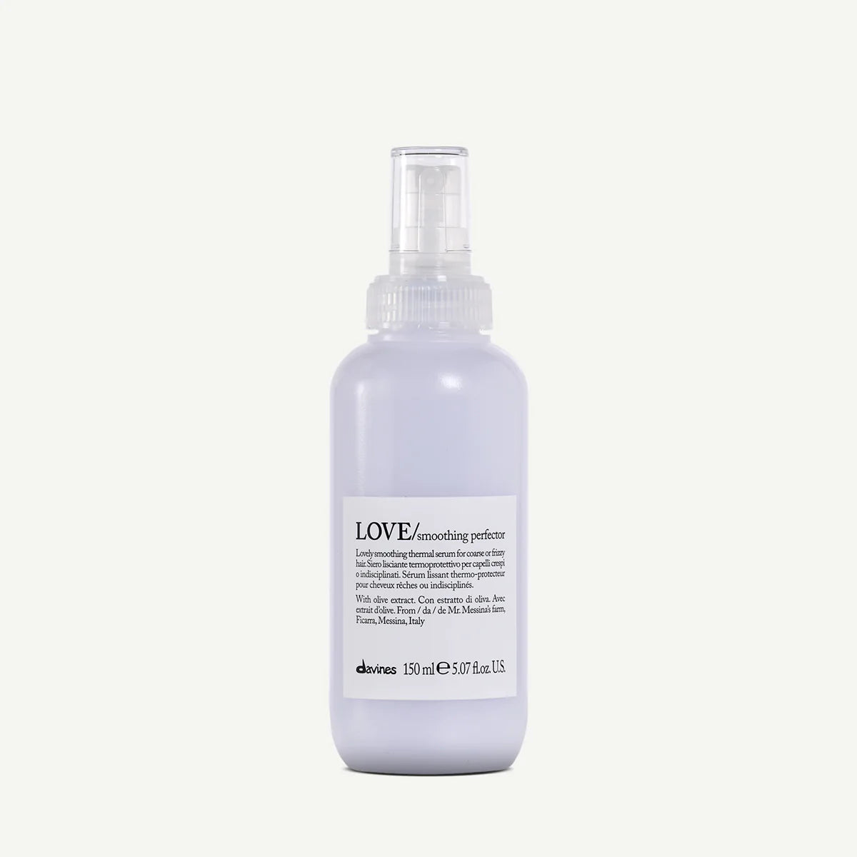 Bottle of Davines LOVE hair smoother for coarse or frizzy hair