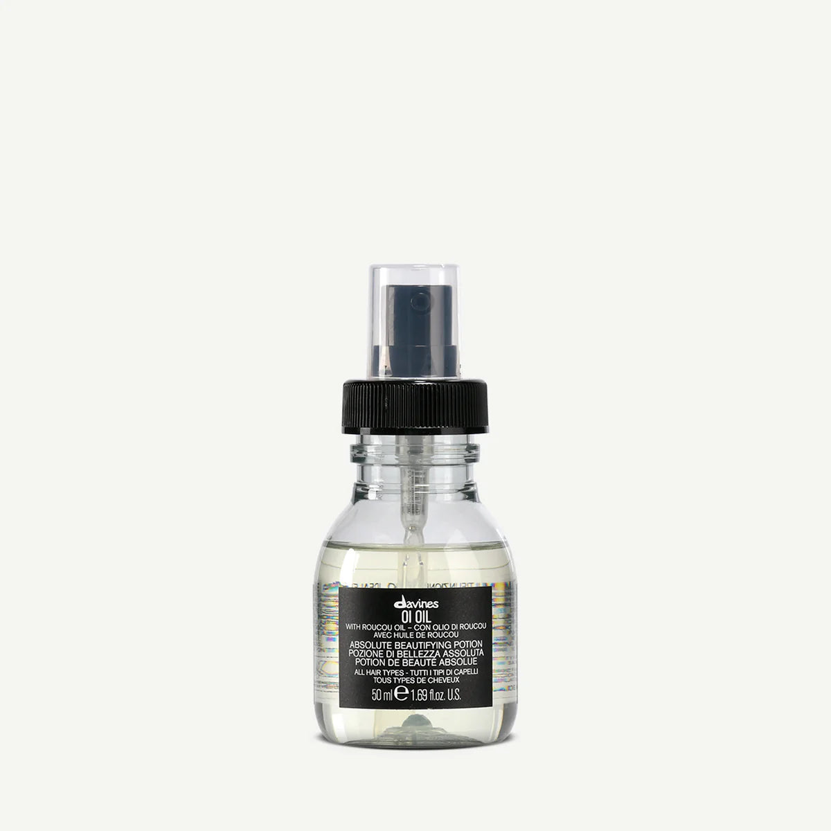 Clear spray bottle Davines OI Oil 50 ml with roucou oil for all hair types